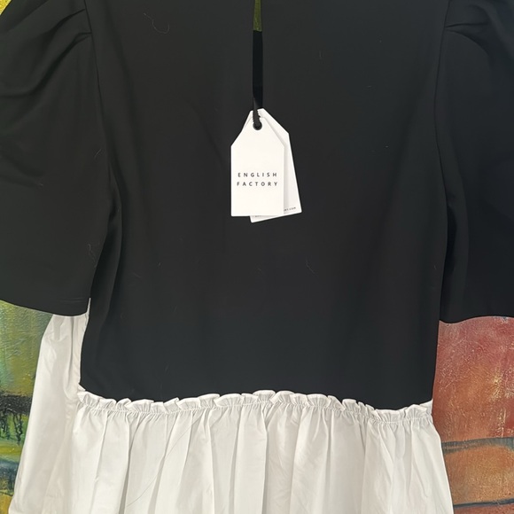 English Factory mixed media peplum puff sleeved top size small NWT - Picture 5 of 6